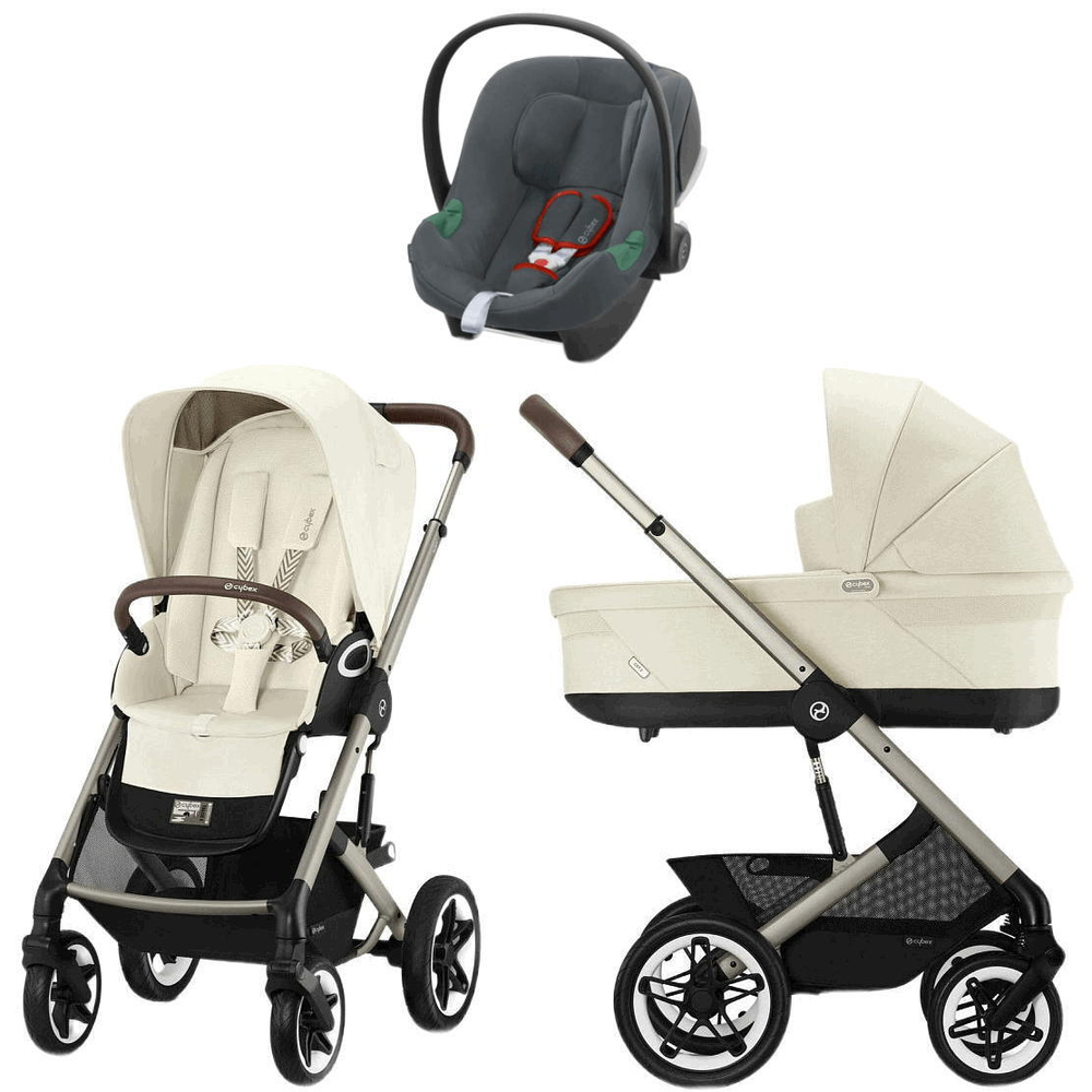 Коляска Cybex Talos S Lux TPE complete Aton B2 Steel Grey 3 в 1 Seashell Beige с дождевиками