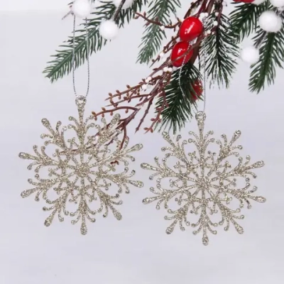 Подвески в блестках «Снежинки волшебные» 9 см (набор 2шт), шампань