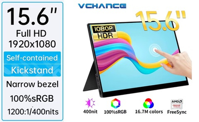 15.6" Портативный сенсорный монитор VCHANCE FHD IPS 1920x1080, 60 Гц