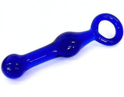 Анальный стимулятор с кольцом стеклянный синий 17,2 см