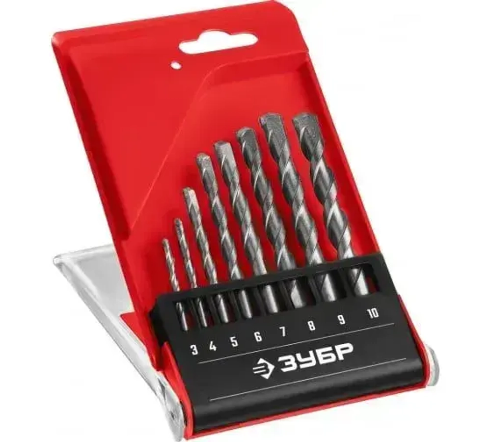 Набор сверл по бетону ЗУБР 8 шт, 3-4-5-6-7-8-9-10 мм