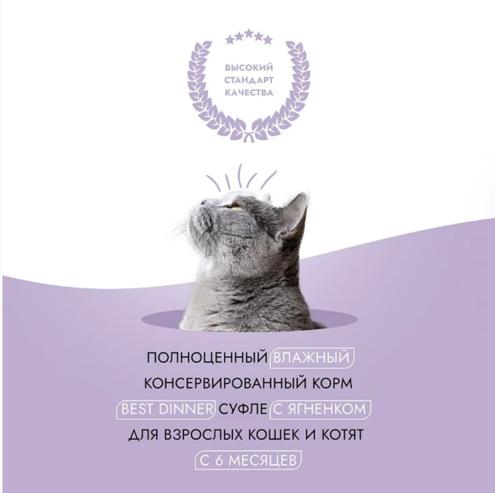 Влажный корм суфле для кошек и котят Best Dinner Мясные деликатесы 0,085кг с ягненком (для взрослых и котят с 6 месяцев). В комплекте 24 шт