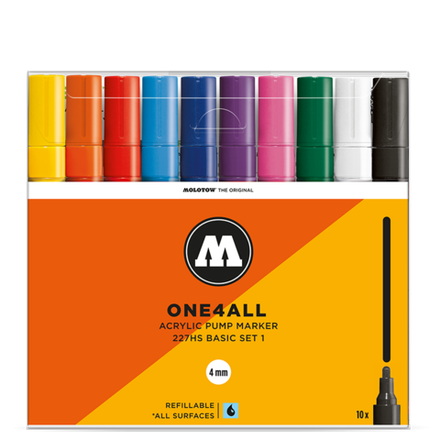 Набор маркеров Molotow ONE4ALL 227HS - 10шт Basic-Set #1 (4мм)