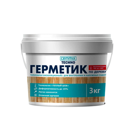 Акриловый герметик для дерева теплый шов Cemmix, 3 кг, белый