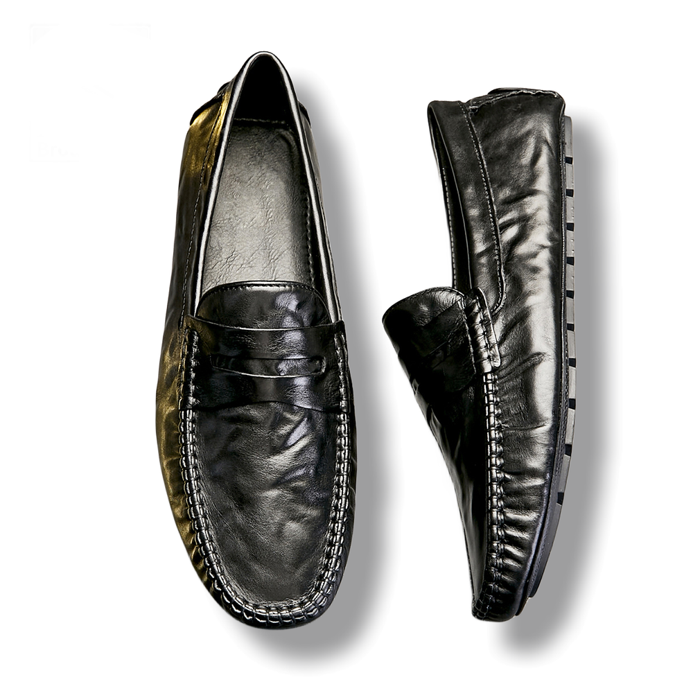 Brounvanm Top Grain Cow Leather Gommino Loafers Men"s Black