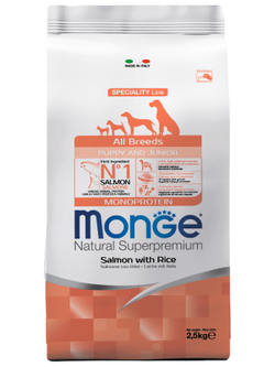 Monge Dog Monoprotein Puppy&Junior корм для щенков всех пород лосось с рисом 2,5 кг