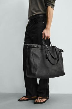 ZARA КОЖАНАЯ СУМКА-ШОПЕР, ЧЕРНЫЙ