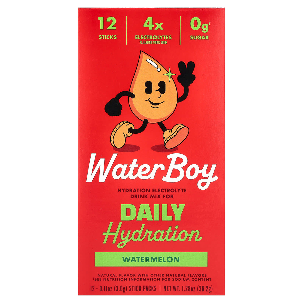 Waterboy, Daily Hydration, смесь для приготовления электролитического напитка, арбуз, 12 пакетиков по 3 г (0,11 унции)
