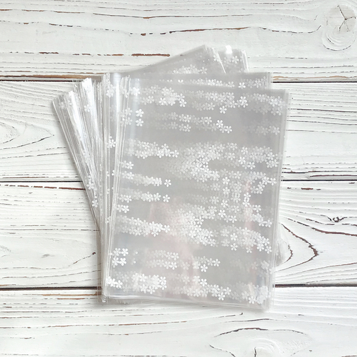Прозрачный пакет 15х20 см (белые цветы), 100 шт