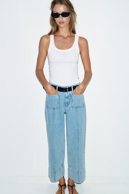 ZARA ДЖИНСЫ Z1975 WIDE-LEG CROPPED С ВЫСОКОЙ ПОСАДКОЙ, ГОЛУБОЙ