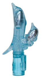 Вибратор Дельфин с клиторальным отростком - 25 см. (Цвет: голубой)