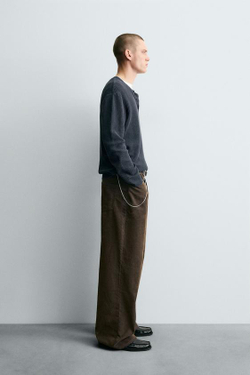 ZARA ВЕЛЬВЕТОВЫЕ БРЮКИ BAGGY FIT, КОРИЧНЕВЫЙ