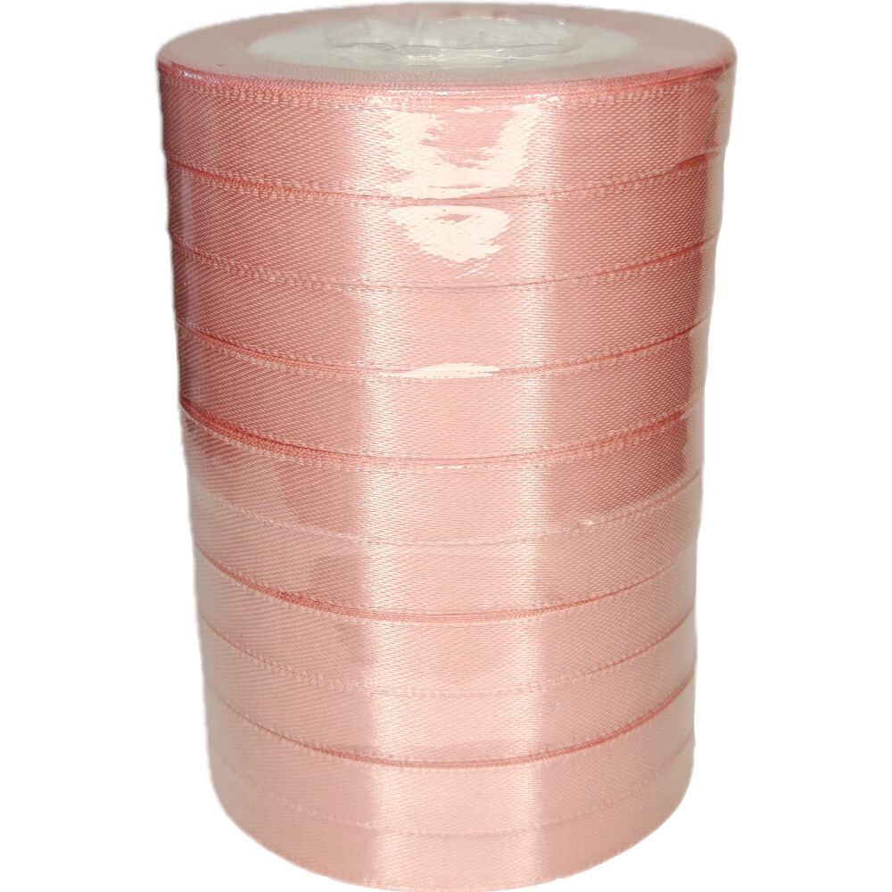Лента упаковочная атласная 12мм, 22 м розовая (10шт/уп)