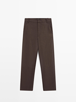 Massimo Dutti Льняные брюки морковного кроя, коричневый