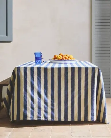 ZARA HOME БАЗОВАЯ СКАТЕРТЬ В ПОЛОСКУ, ЭКРЮ/СИНИЙ