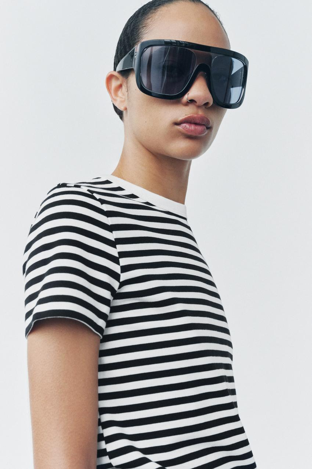 ZARA ФУТБОЛКА INTERLOCK С КОРОТКИМ РУКАВОМ, ПОЛОСКИ