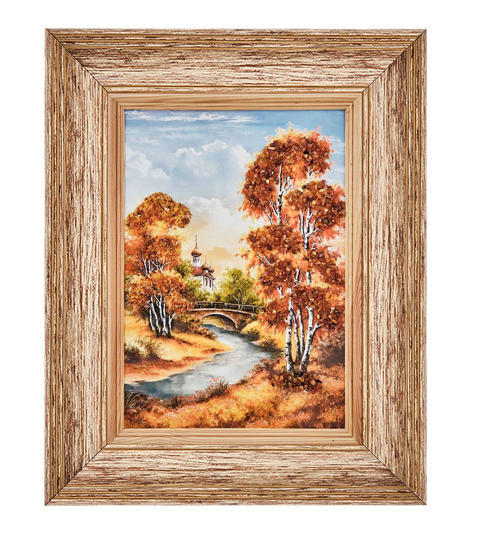 AMB-01/45 Картина «Вдали от мирской суеты» (с янтарной крошкой) пласт.рамка 33х42см