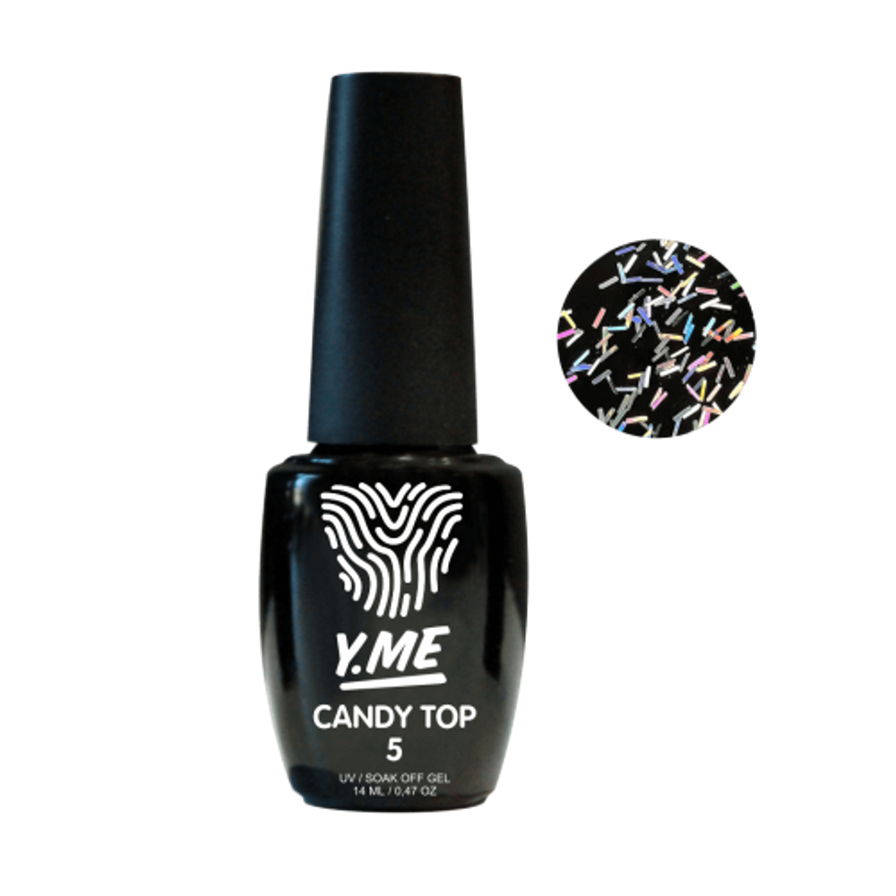 Y.me Top Candy 05 (глянцевый с голограф. палочками), 14 мл.