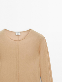 Massimo Dutti Хлопковый свитер с деталями на шве, розовый