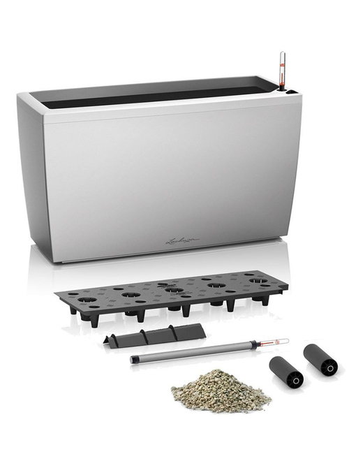 Кашпо Lechuza "Cararo Complete silver metallic" (пластик), 75x30xH43 см