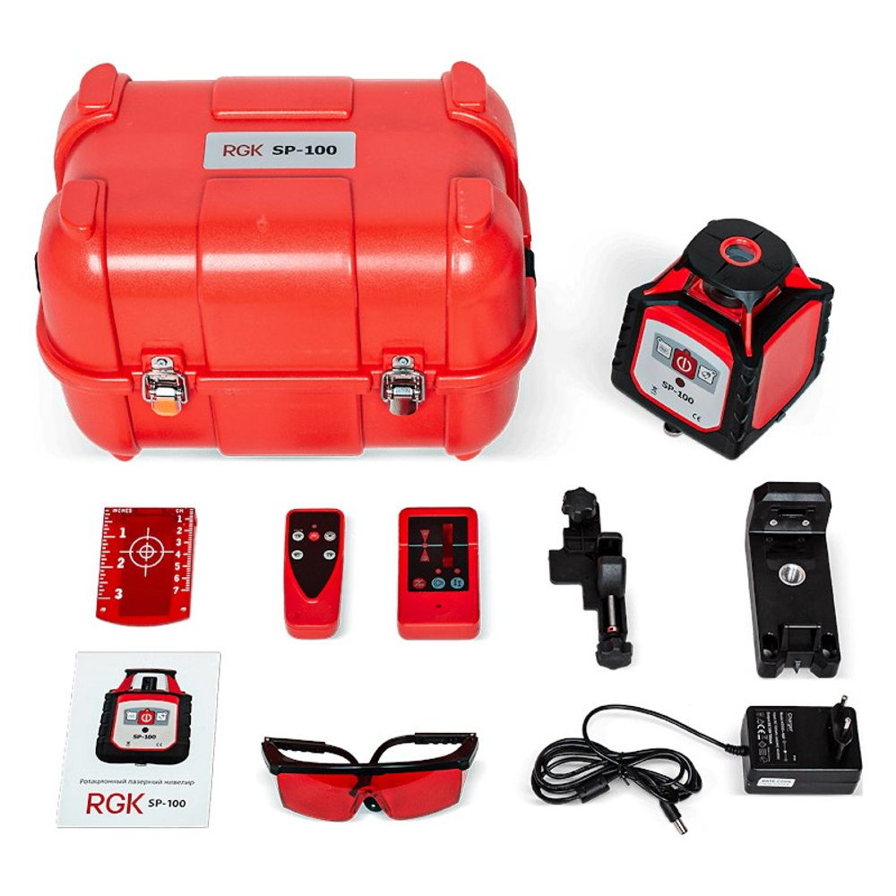 Комплект: ротационный нивелир RGK SP-100 + штатив RGK SH-170 рейка RGK LR-2 753173