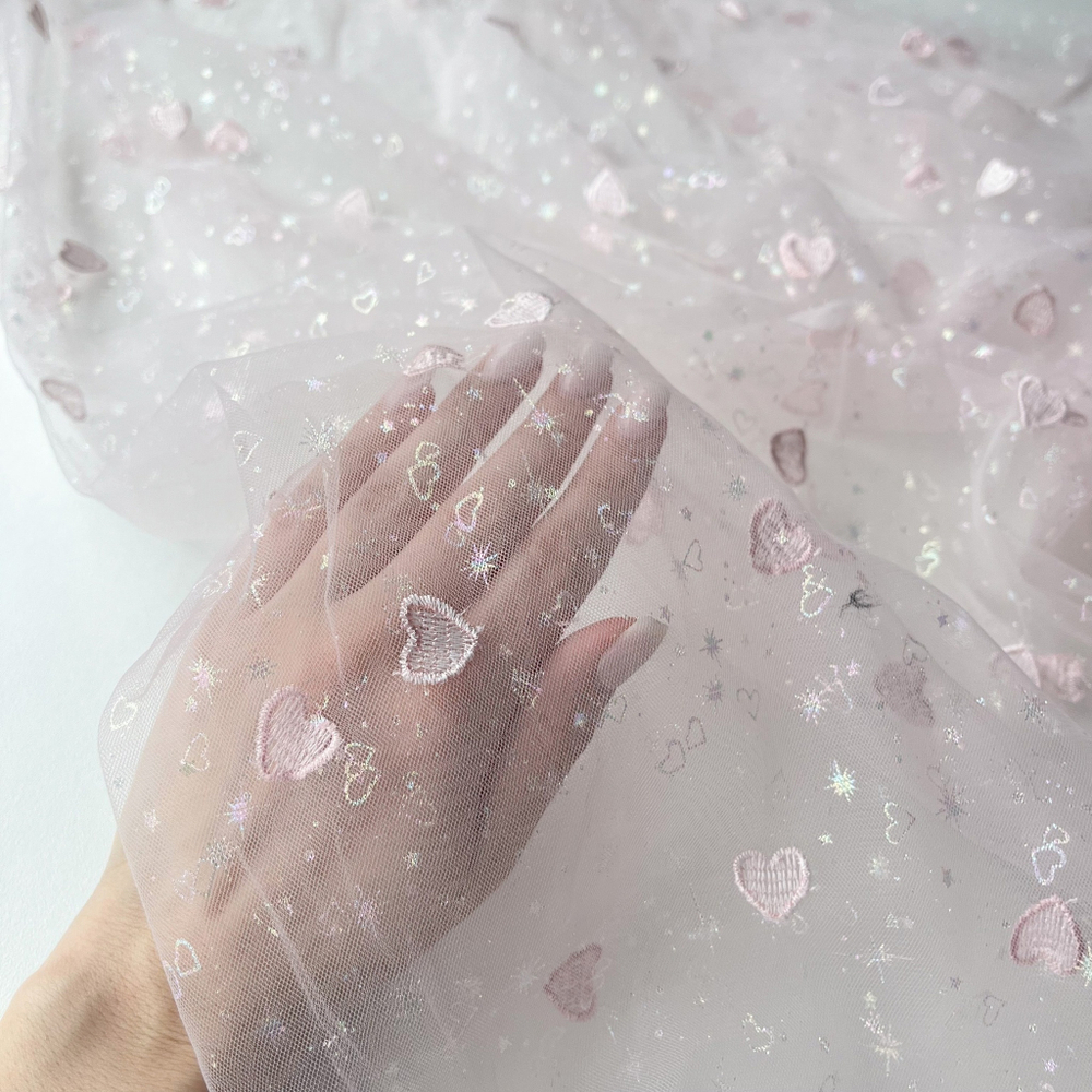 Фатин Розовые сердечки