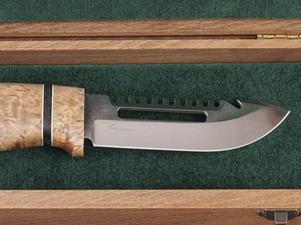 Рыбацкий нож "Барракуда", сталь AUS 8, рукоять стабилизированная карельская береза