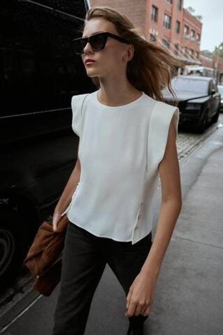 ZARA РУБАШКА БЕЗ РУКАВОВ, ЖЕЛТОВАТО-БЕЛЫЙ