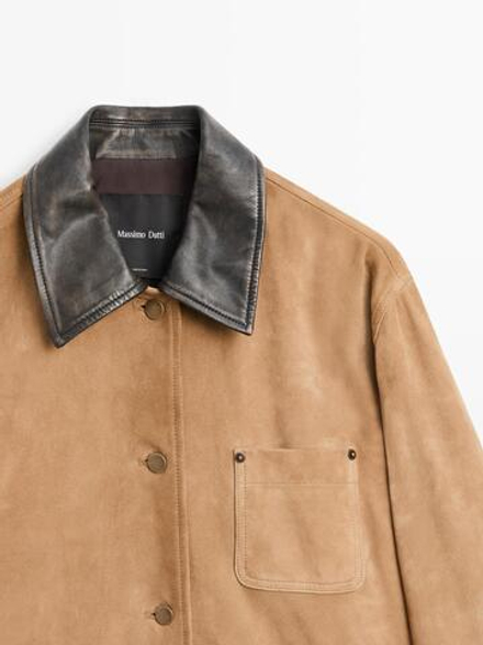 Massimo Dutti Замшевая куртка с воротником, светло-коричневый