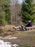 Картина авторская акварельная в паспарту 30х40 см на стену для интерьера "На берегу пруда в Тованово"