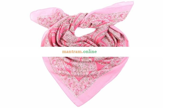 Платок материал Хлопок 100% "Огурцы, Цветы" цвет розовый с зеленым 95x95 см.