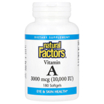 Natural Factors, витамин A, 3000 мкг (10 000 МЕ), 180 капсул