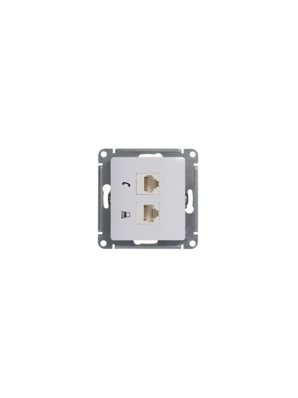 Розетка компьютерная + телефонная 2-м СП Glossa RJ45 + RJ11 кат.5E механизм бел. SE GSL000185