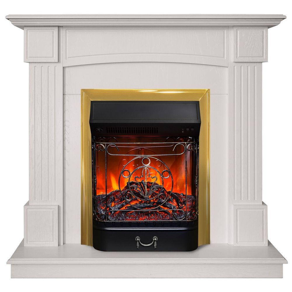 Электрокамин RealFlame Andrea WT фактурный белый с очагом Majestic Lux Brass