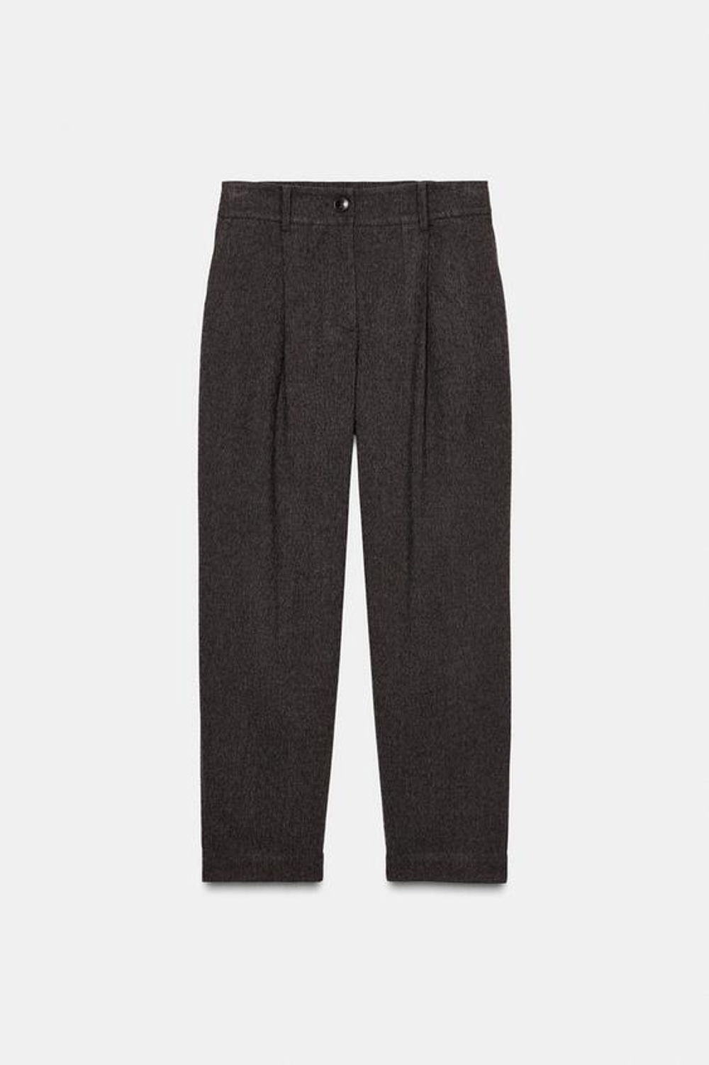 ZARA БРЮКИ С ЗАЩИПАМИ И ЭЛАСТИЧНЫМ ПОЯСОМ СЗАДИ, КОРИЧНЕВЫЙ