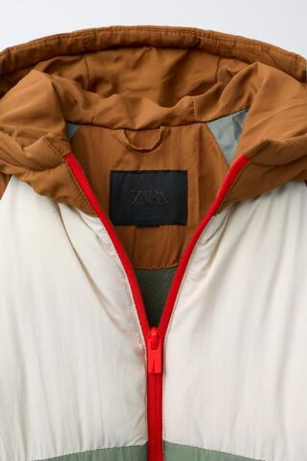 ZARA СТЕГАНАЯ КУРТКА КОЛОР-БЛОК WATER REPELLENT С ФЛИСОВОЙ ПОДКЛАДКОЙ, РАЗНОЦВЕТНЫЙ