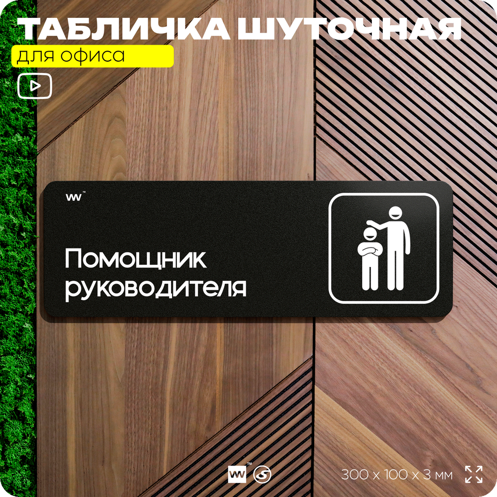 Табличка прикол на дверь для офиса "Помощник руководителя", шуточная в комнату, смешная в кабинет, прикольная для дома, юмор для коллеги, 30х10 см, Айдентика Технолоджи