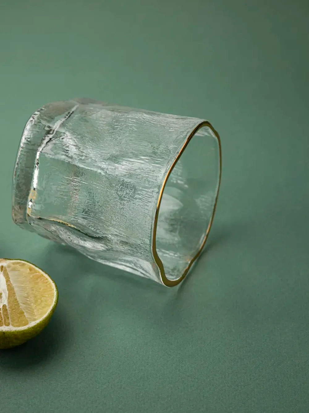 Набор изогнутых бокалов, лед, 250 мл. 6 шт с золотой каймой