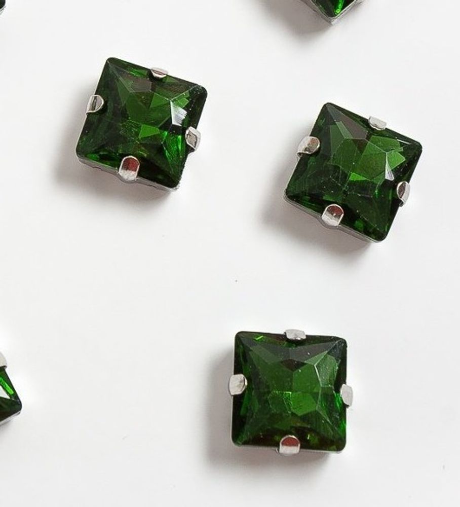 Стразы пришивные стекло в оправе, ш. 12 мм, зеленый