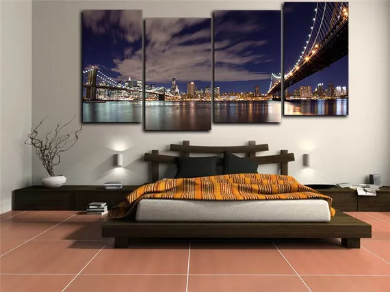 Модульная картина "Ночной Бруклинский мост "