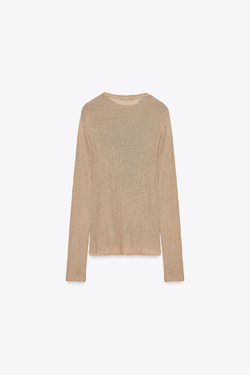 ZARA ТОП В СТИЛЕ РУСТИК С ДЛИННЫМИ РУКАВАМИ, РЫЖЕВАТО-КОРИЧНЕВЫЙ