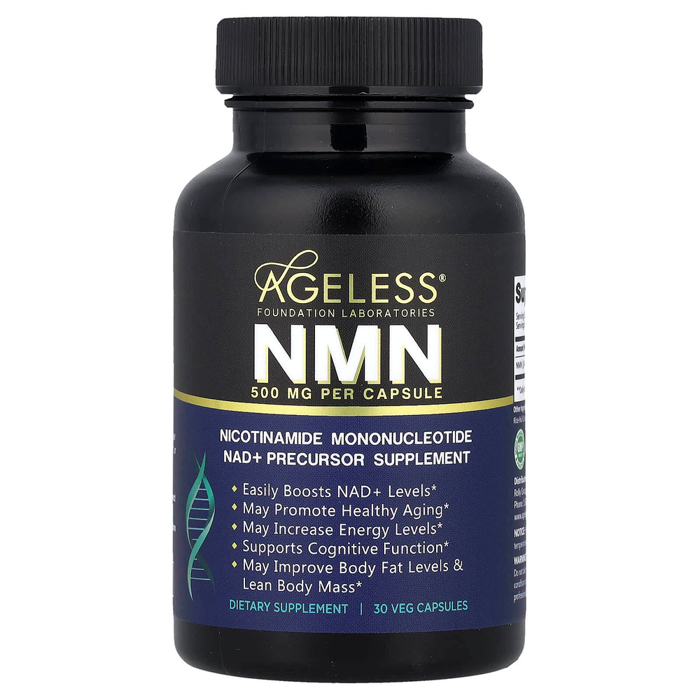 Ageless Foundation Laboratories, NMN, 500 мг, 30 растительных капсул