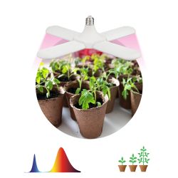 Фитолампа для растений светодиодная ЭРА FITO-36W-RB-E27-FOLD 4-х лепестковая красно-синего спектра 36 Вт Е27 | Фитолампы Е27