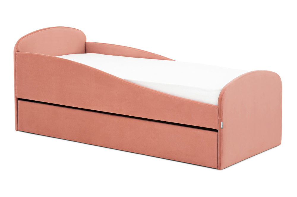 Детская мягкая кровать с ящиком Бельмарко Letmo пудровый велюр