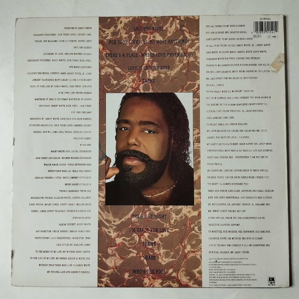 Винтажная виниловая пластинка LP Barry White The Right Night and Barry White (Germany 1987)