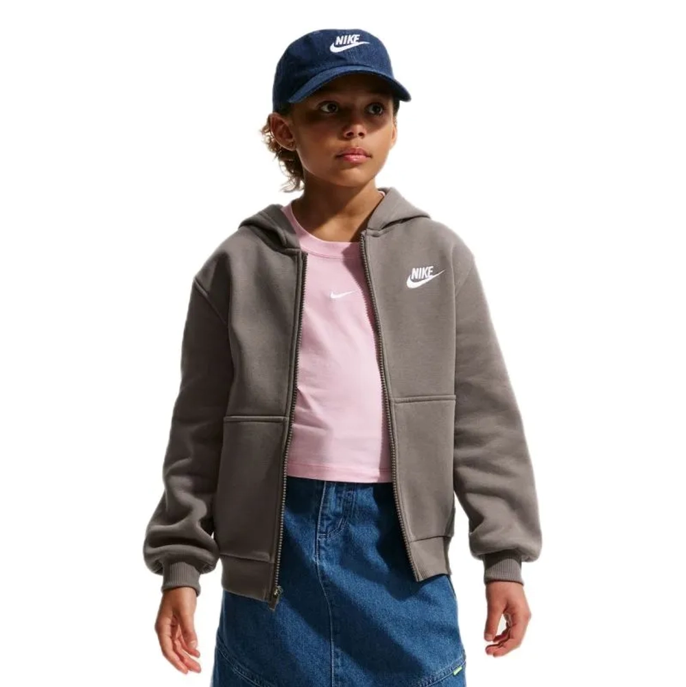 Детская теннисная куртка Nike Kids Club Fleece Full-Zip - cave stone/white