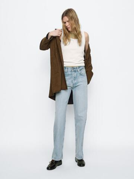Massimo Dutti Джинсы прямого кроя из смесового хлопка с высокой посадкой, голубой