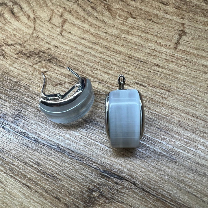 Серьги-гвоздики Кошачий глаз кольца 12x22 мм цвет серый металл серебристый