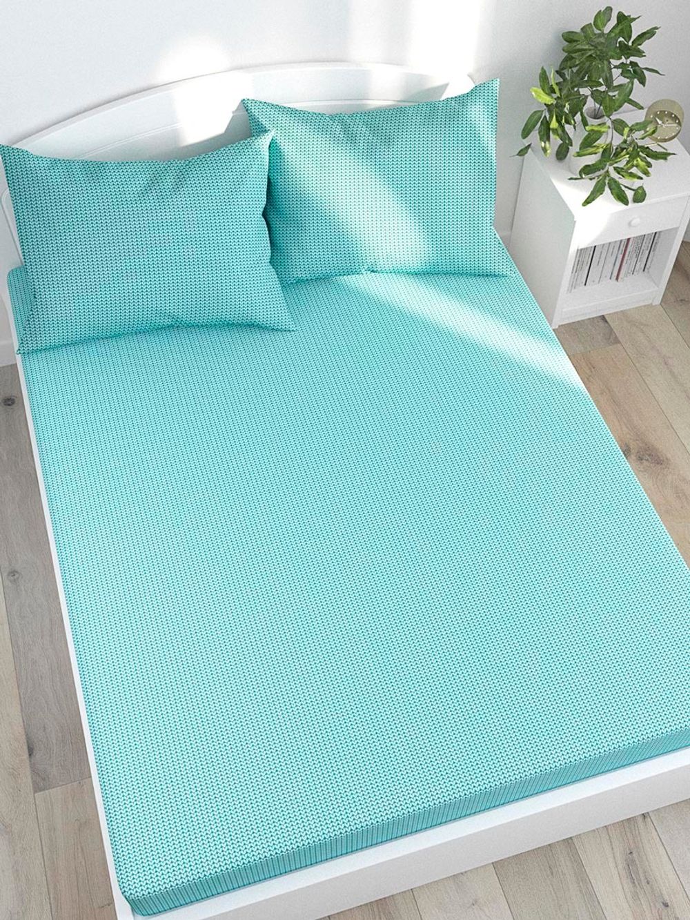 Простынь на резинке Сказка "Вязание лазурное" 120х200 см, перкаль