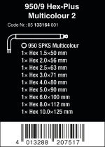 Набор Г-образных ключей 950/9 Hex-Plus Multicolour 2 Wera 05133164001